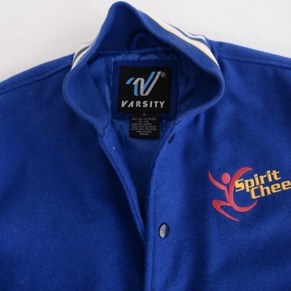 Vintage  Varsity Navy Spirit Cheer 15% Wool Button Down Varsity Bomber Jacket S - Picture 11 of 12